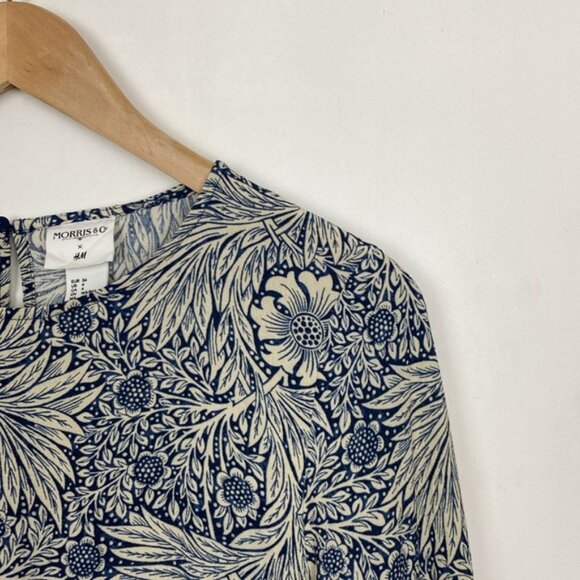 H&M x William Morris & Co 4 Floral Print Top Blouse Navy Blue Ivory - Picture 5 of 15
